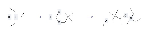 1,3-Dioxane,5,5-dimethyl- can be used to produce 1-methoxy-2,2-dimethyl-3-(triethylsiloxy)-propane at the temperature of 80-100 °C